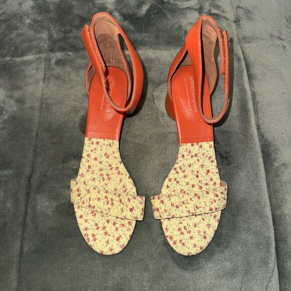 Jeffrey Campbell Anthropologie Madison W9.5 Yellow Orange Ankle Strap Block Heel - Picture 2 of 7